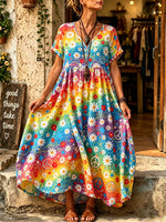 Women's Tie-Dye Daisy Peace Print Maxi Dress