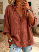 Vintage Elegant Button Long Sleeve Cotton And Linen Flowers Print Shirt