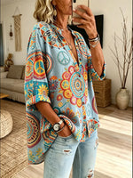 Women Mandala Peace Sign All Over Print Button Down Shirt
