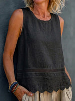 Sleeveless T-shirt With A Stylish Lace-trimmed Round Neck¡ªa Casual, Slimming Top