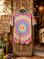 Unisex Colorful Mandala Peace Sign Print Short Sleeve T-Shirt