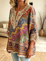 Women's Patchwork Crochet Cutout Blouse