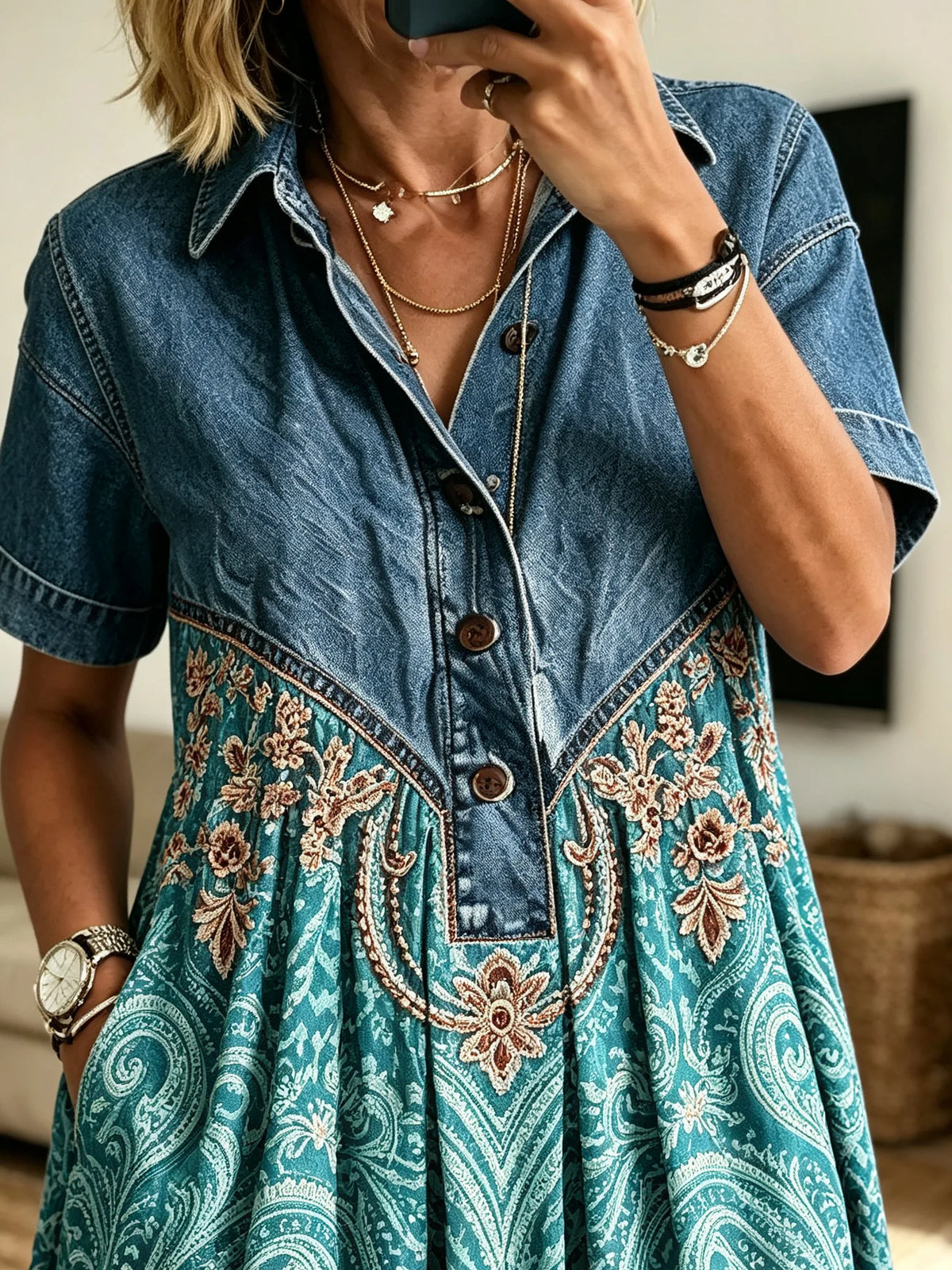 Women’s Teal Paisley Leopard Patchwork Maxi Dress