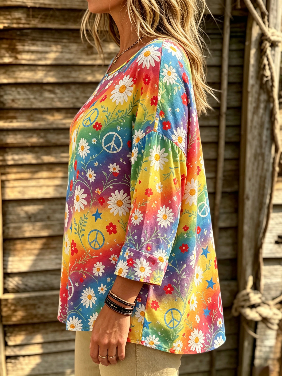 Women's Rainbow Daisy Peace Print Blouse