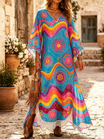 Women's Groovy Psychedelic Floral Kaftan Maxi Dress