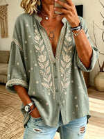Women's Botanical Leaf Print Button-Down Shirt