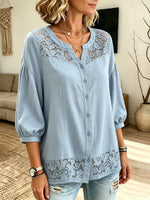 Women's Lace Inset Button-Down Blouse